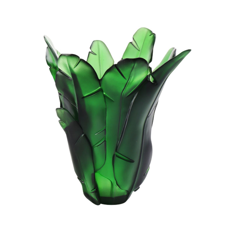 Domácí dekorace Zelená skleněná váza s banánovými listy