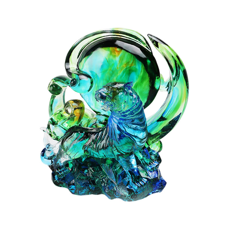 Modro-zelené průhledné skleněné tygří ozdoby
