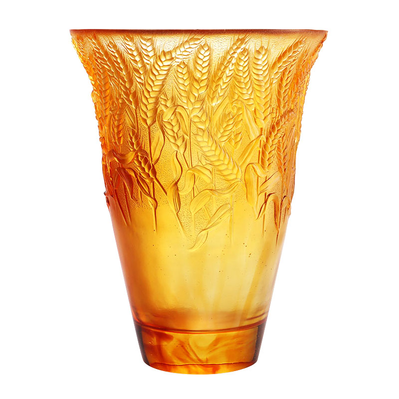 Váza z jantarového skla s reliéfními pšeničnými klasy