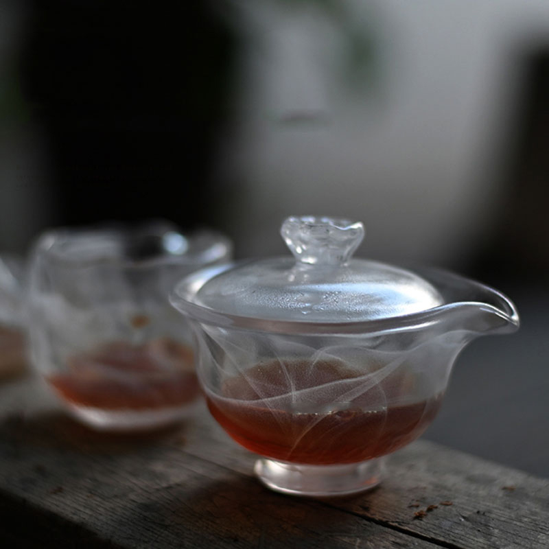 Čajový set z průhledného skla s konvičkou, šálkem