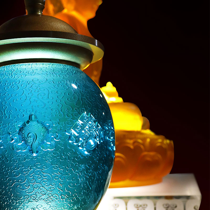 Královská modř Osm příznivých symbolů Nabídka křišťálového skla z buddhistického oltáře